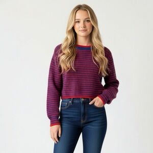 CROPPED PARISIAN STRIPED‎ BRETON SM SWEATER RED/BLUE NAUTICAL COASTAL ST. TROPEZ